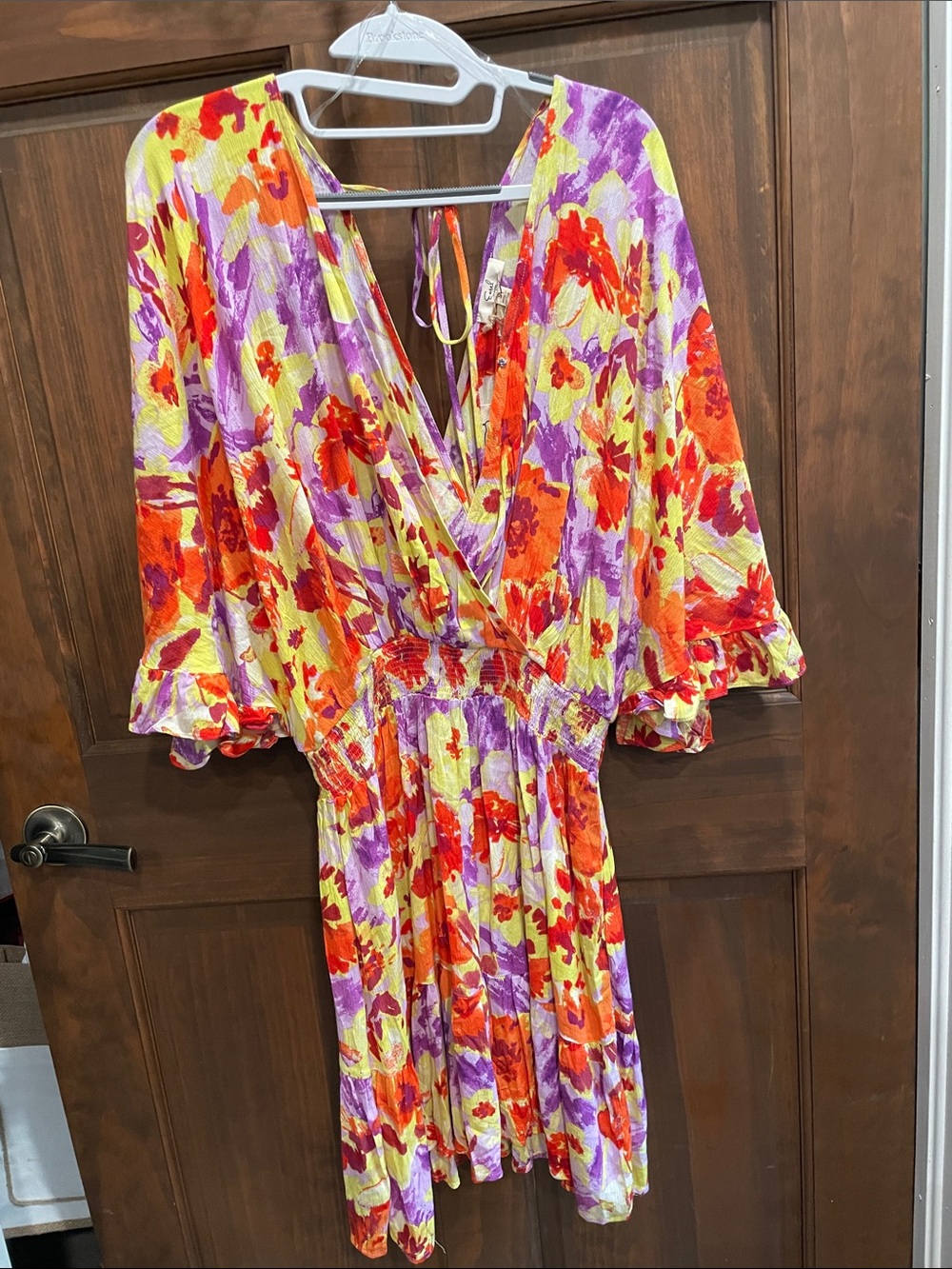 easel Bright Floral Mini Dress in Yellow, Orange & Purple